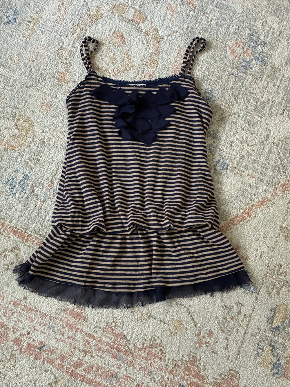VTG Y2K Mine Bella Swan Striped Ruffle Babydoll Tank Top-Size L